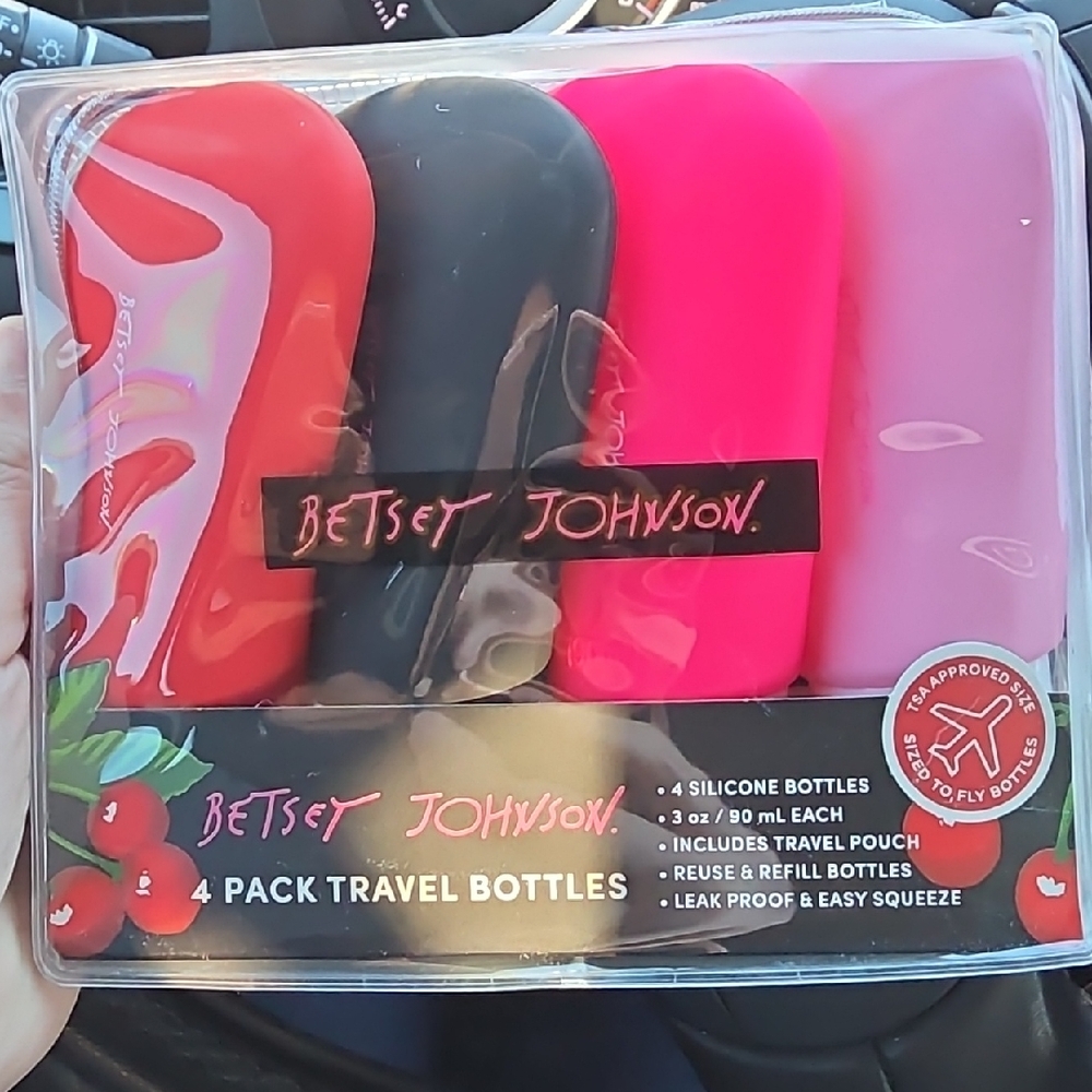 Betsey Johnson Vibrant Travel Bottle Set - Red, Black, Pink